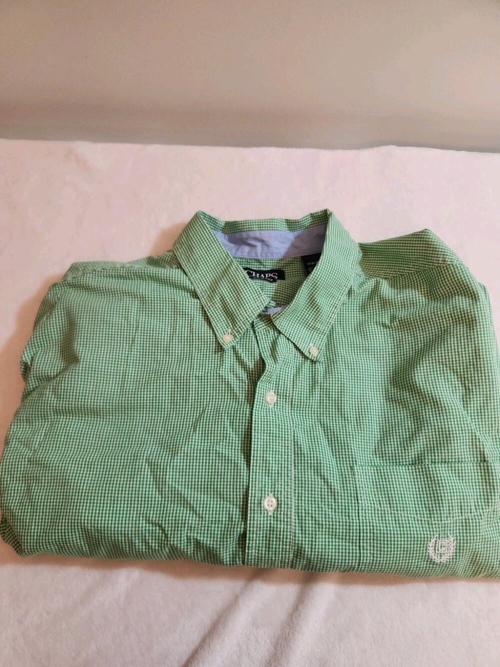 Chaps Shirt Mens 3XB 3XL Big Green Gingham Check Long Sleeve Business Preppy